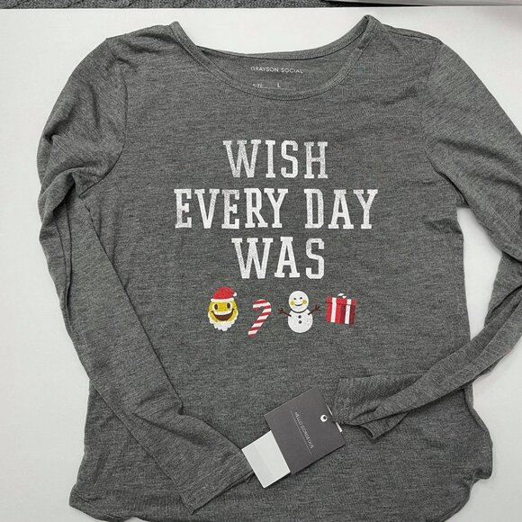 NWT Grayson Social Gray Girls Christmas Long Sleeve T - Picture 1 of 5